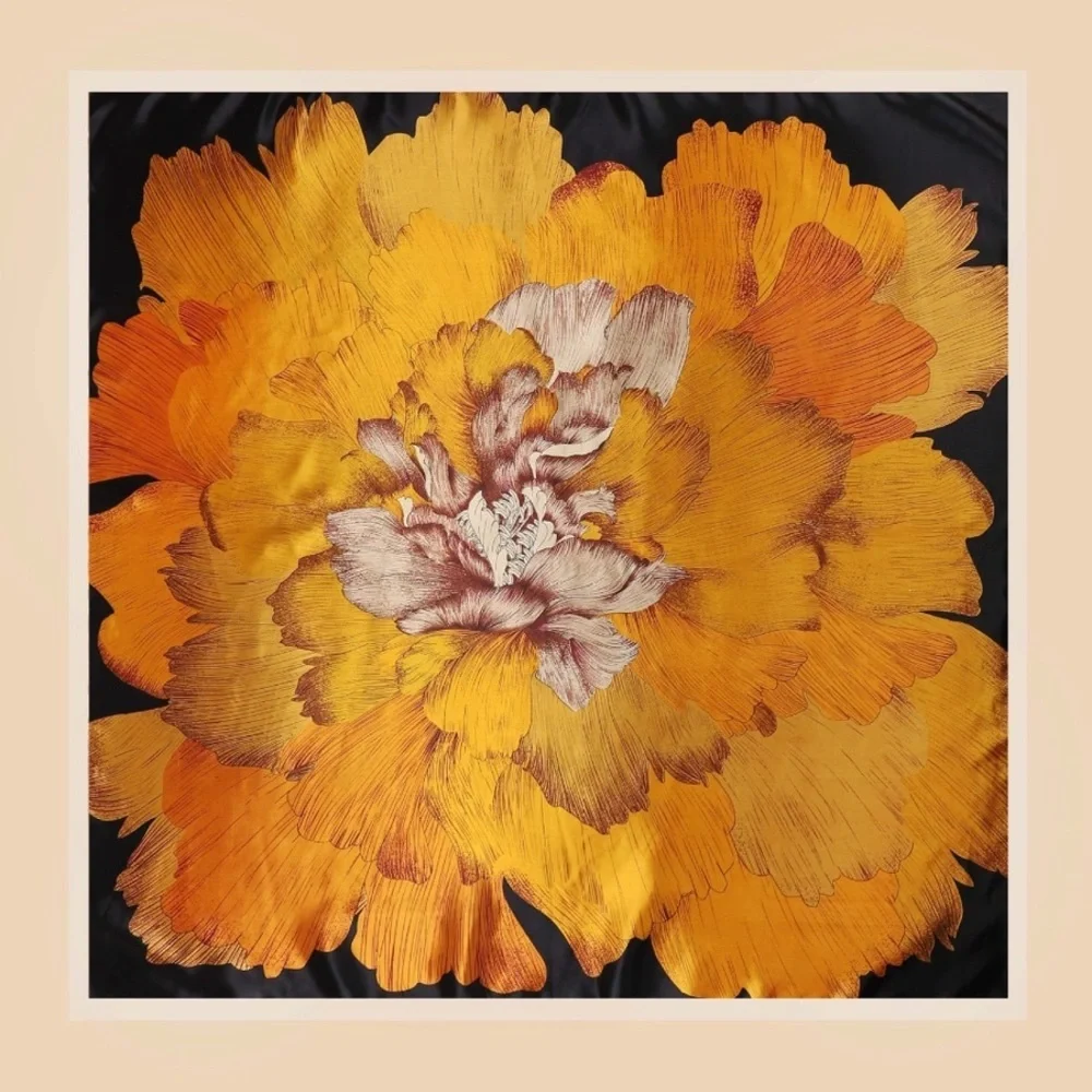 Elle Black & Yellow Gold Flower Satin Scarf